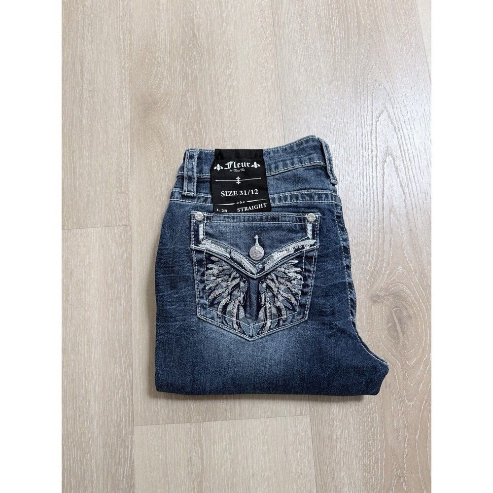 NWT Fleur by Miss Me Angel Wing Jeans Sz 12 31x28 Bling Rhinestone Western Y2K - Picture 16 of 16